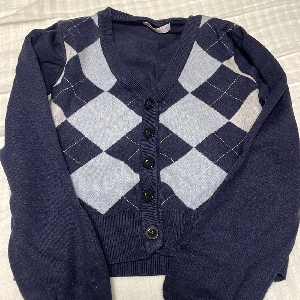 AESTHETIC BLUE CROPPED V-NECK SWEATER